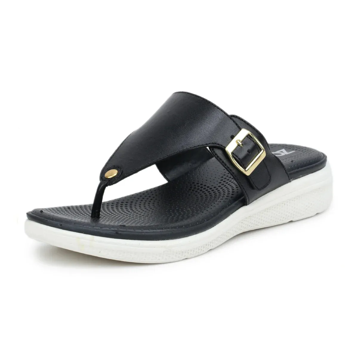 Leather Slippers For Women 7525 – V-Toe Monk Strap Flats with Cushioned Insole