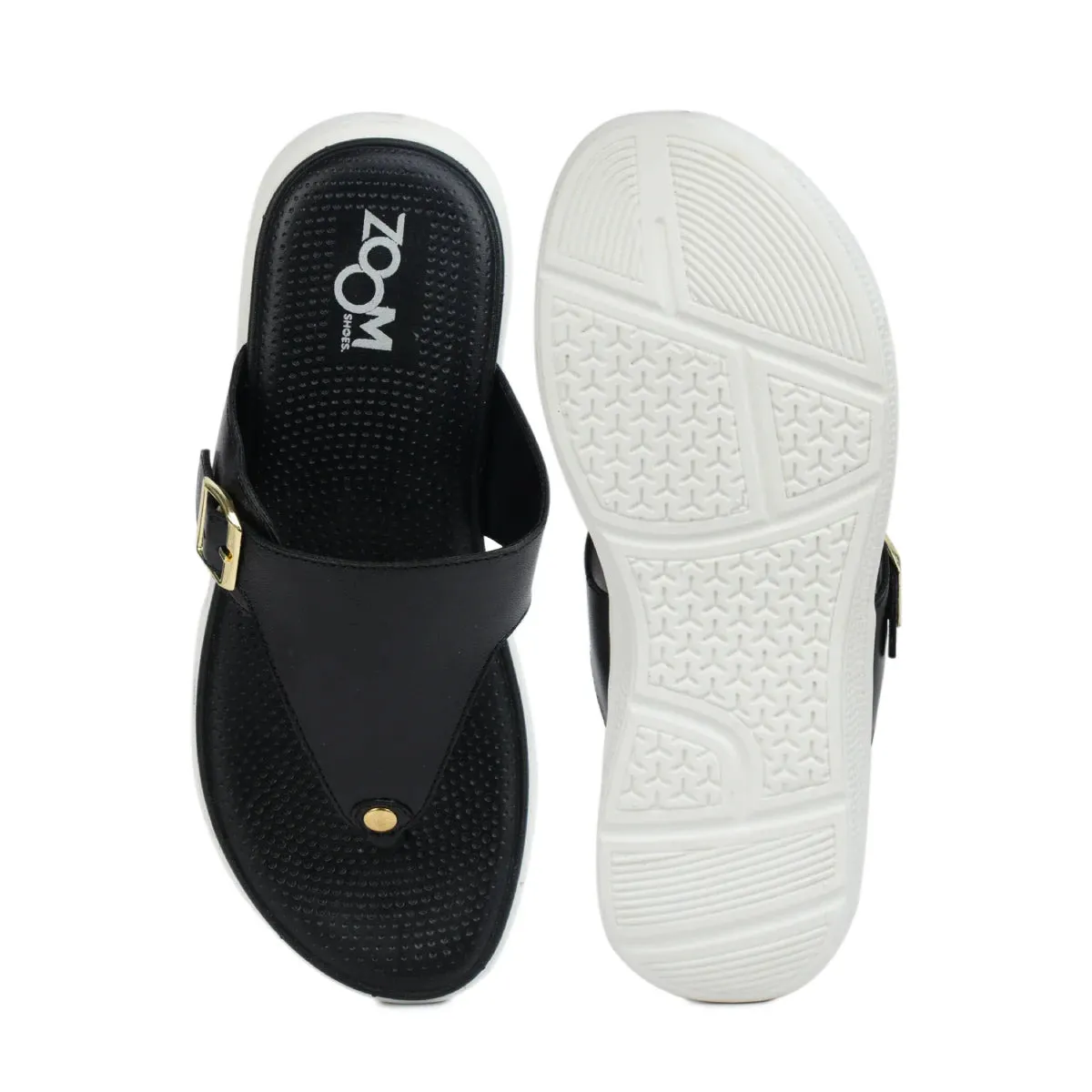 Leather Slippers For Women 7525 – V-Toe Monk Strap Flats with Cushioned Insole