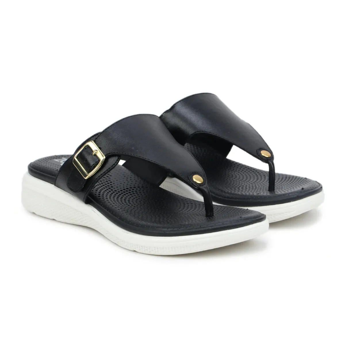 Leather Slippers For Women 7525 – V-Toe Monk Strap Flats with Cushioned Insole