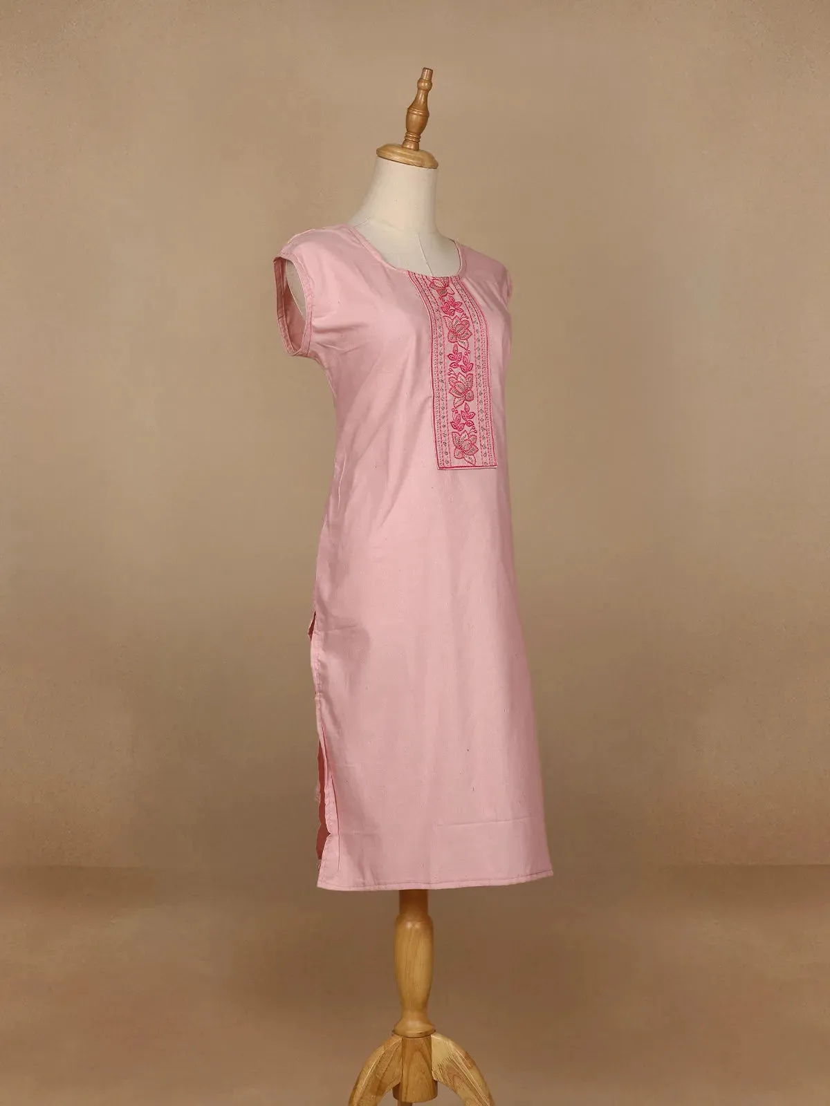 Light Pink Floral Designed Cotton Kurti