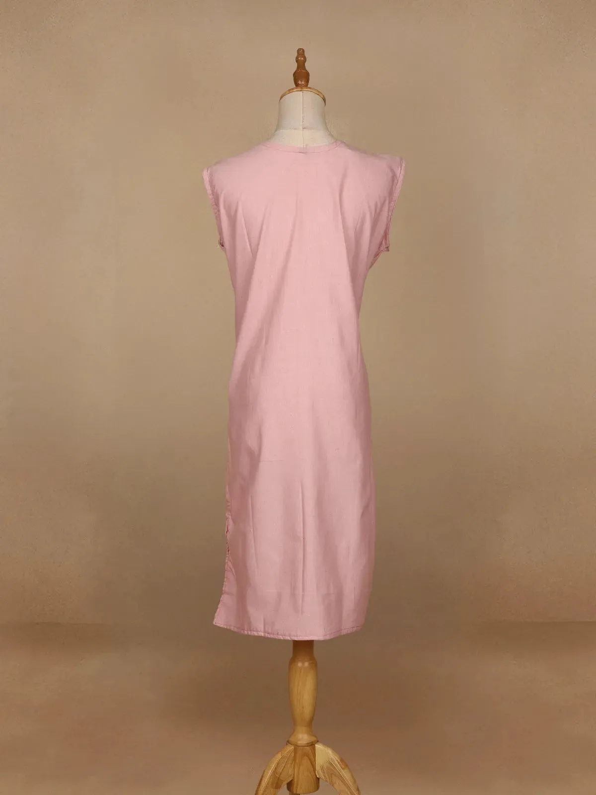 Light Pink Floral Designed Cotton Kurti