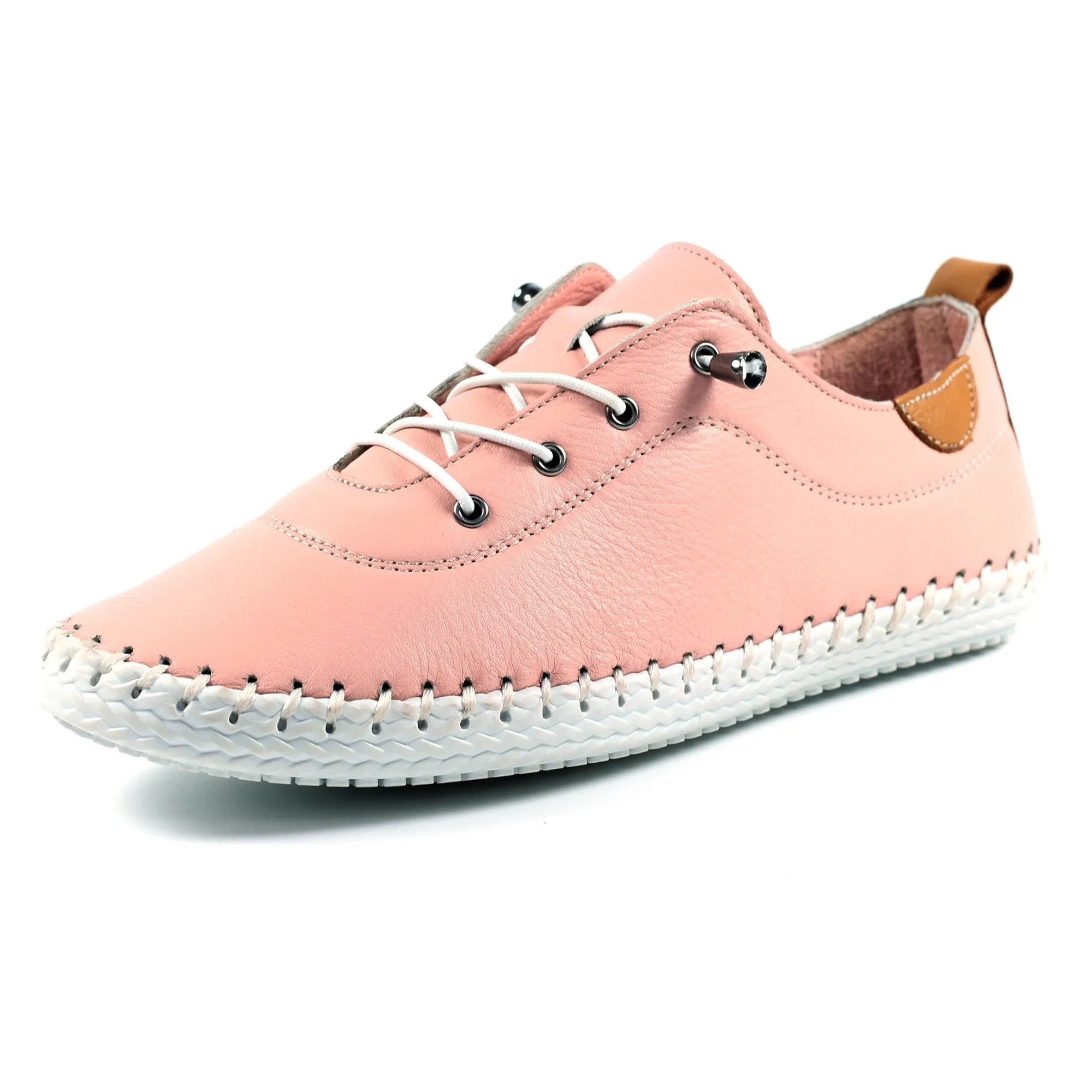 Lunar St Ives pink Leather Plimsols