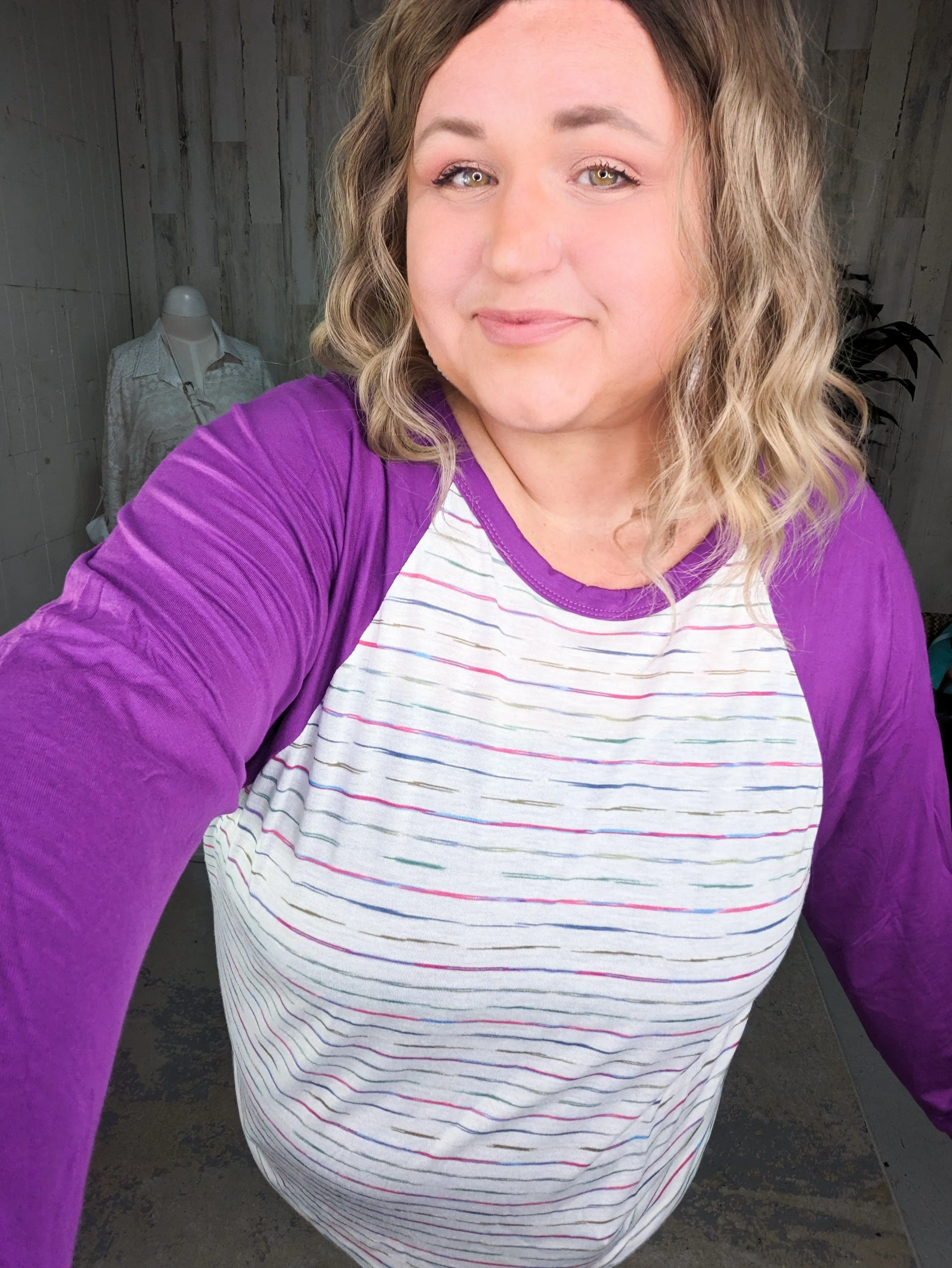 Mara Purple Sleeve Colorful Raglan Top
