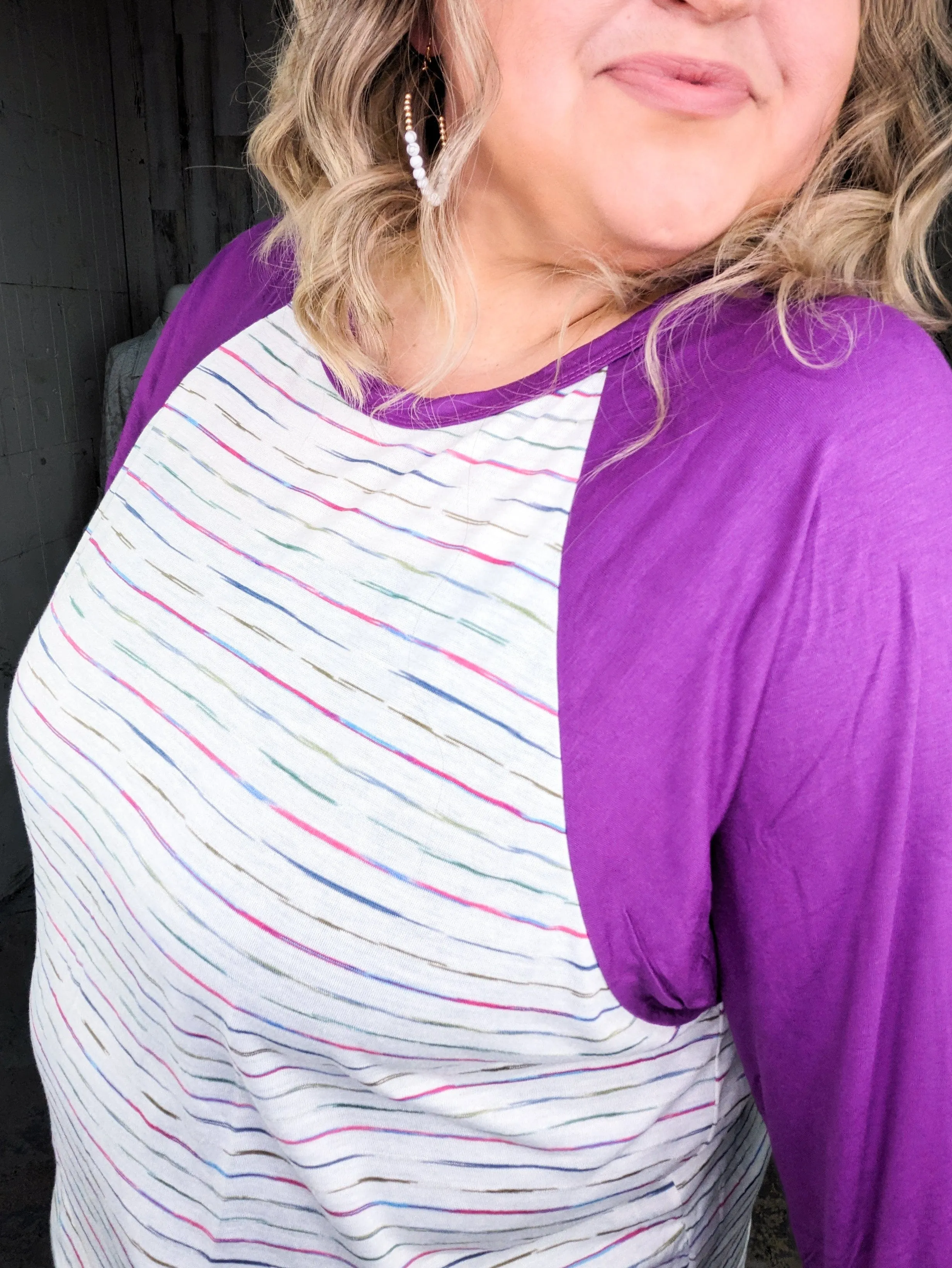 Mara Purple Sleeve Colorful Raglan Top