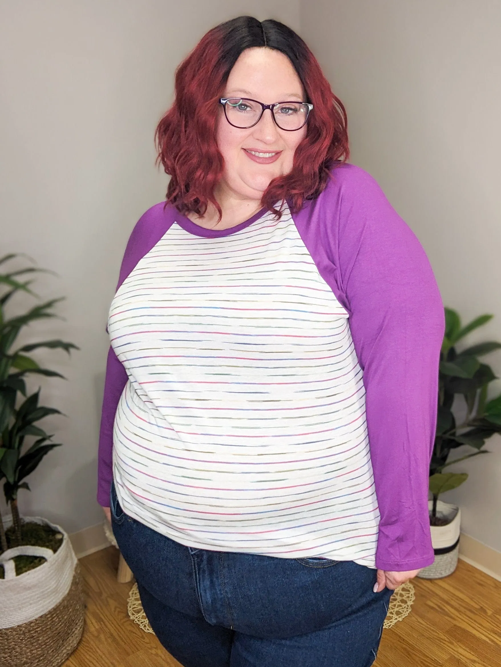 Mara Purple Sleeve Colorful Raglan Top