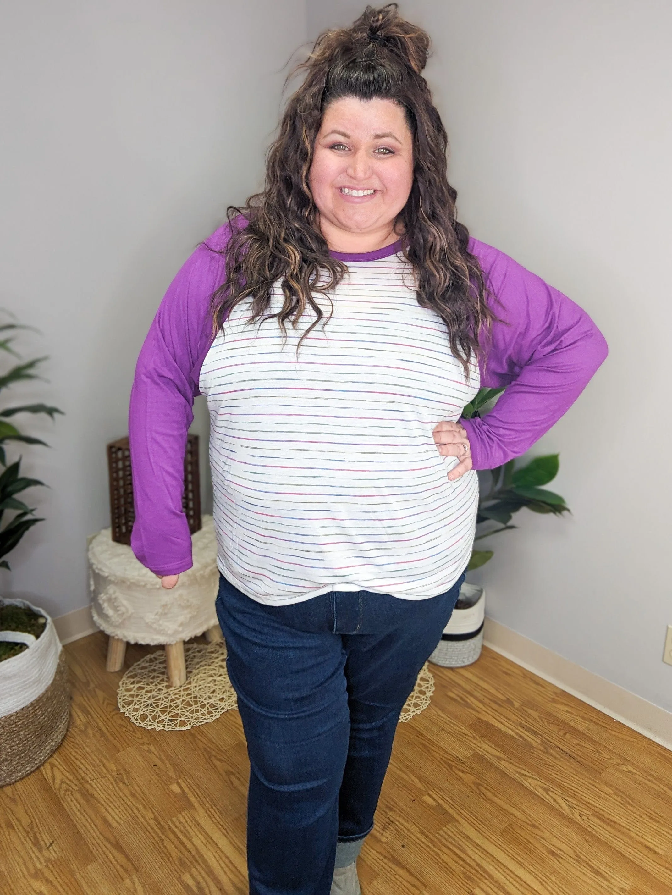 Mara Purple Sleeve Colorful Raglan Top