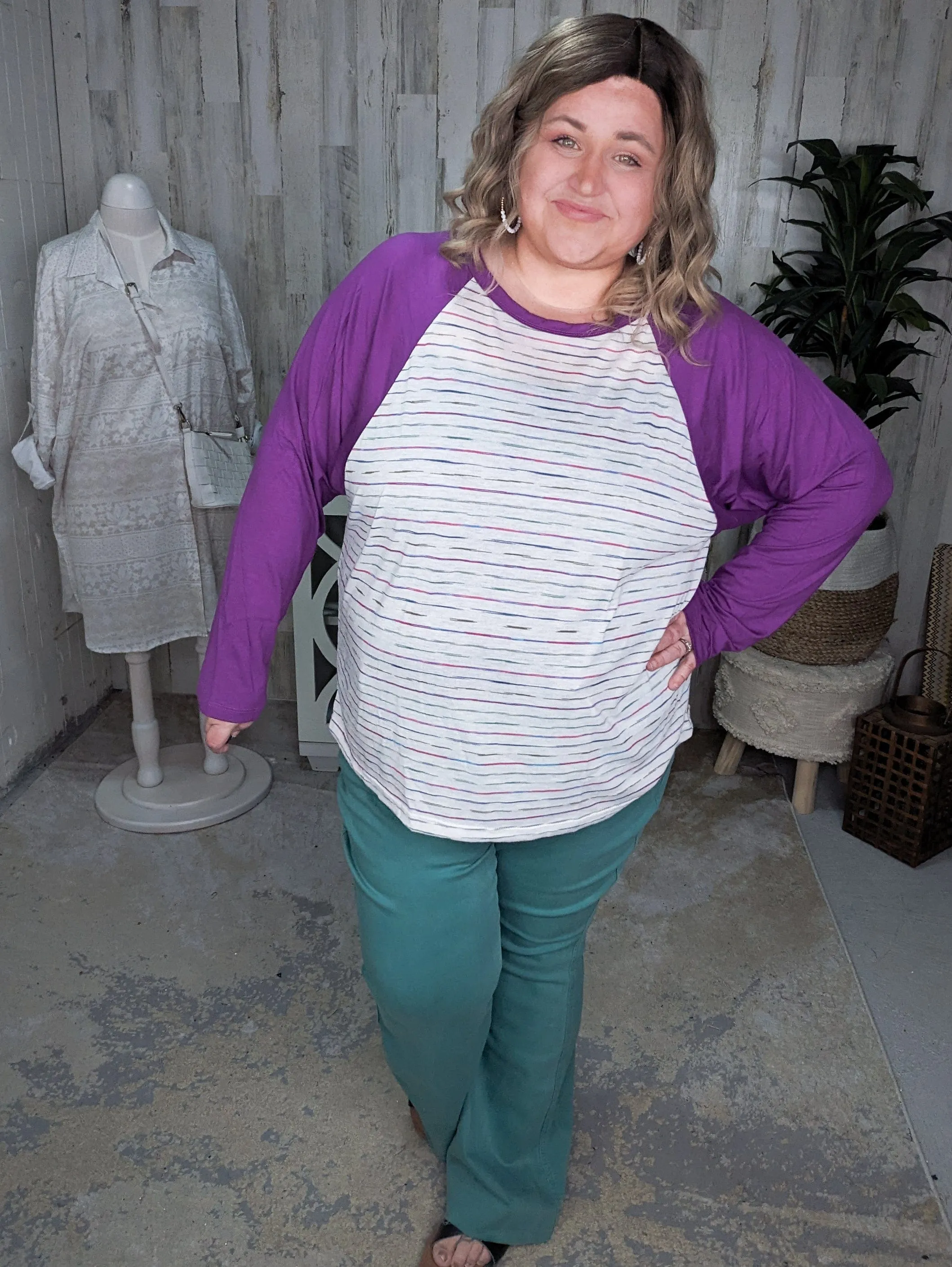 Mara Purple Sleeve Colorful Raglan Top