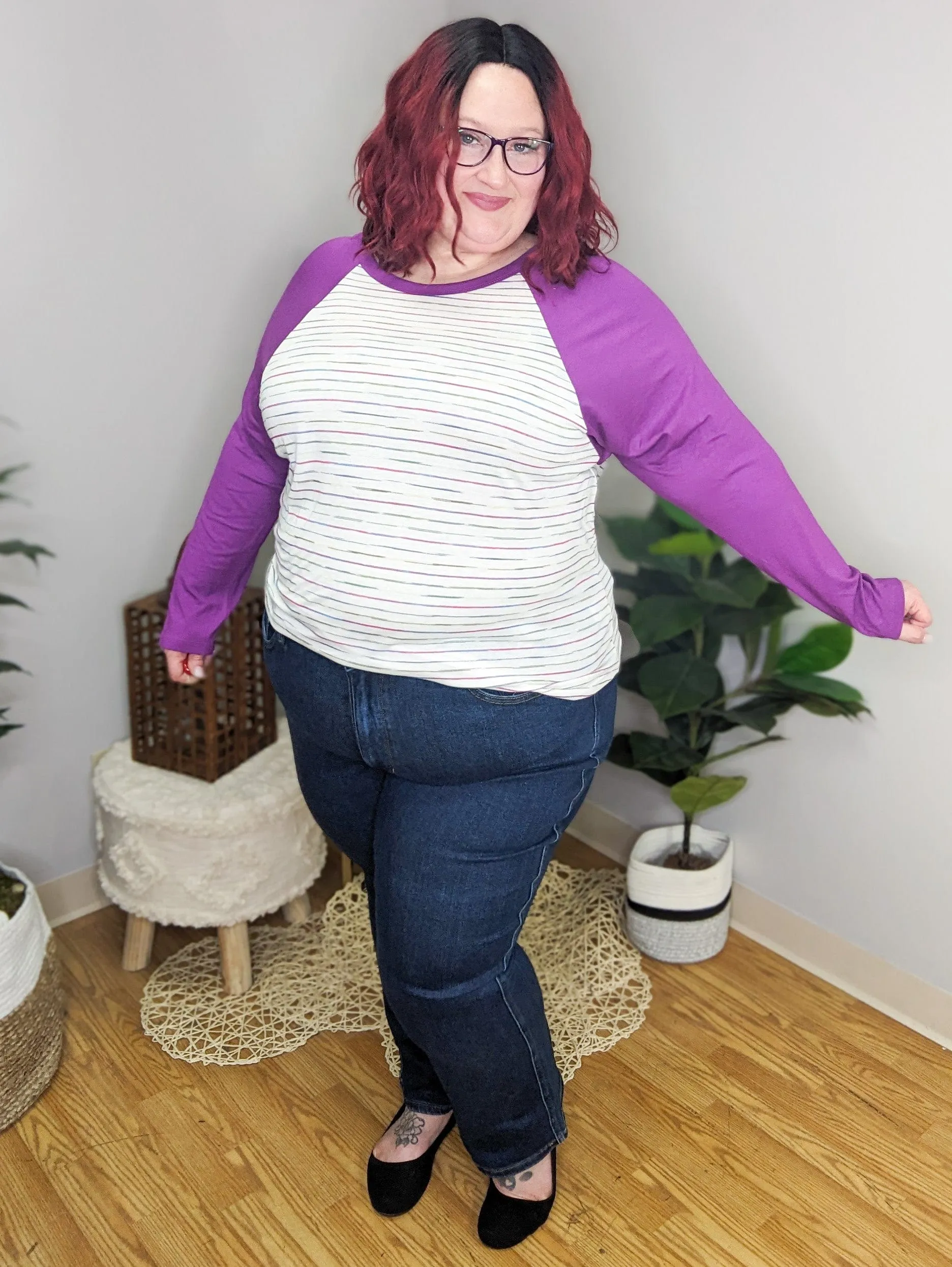 Mara Purple Sleeve Colorful Raglan Top