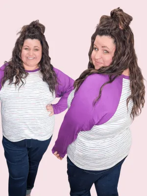 Mara Purple Sleeve Colorful Raglan Top
