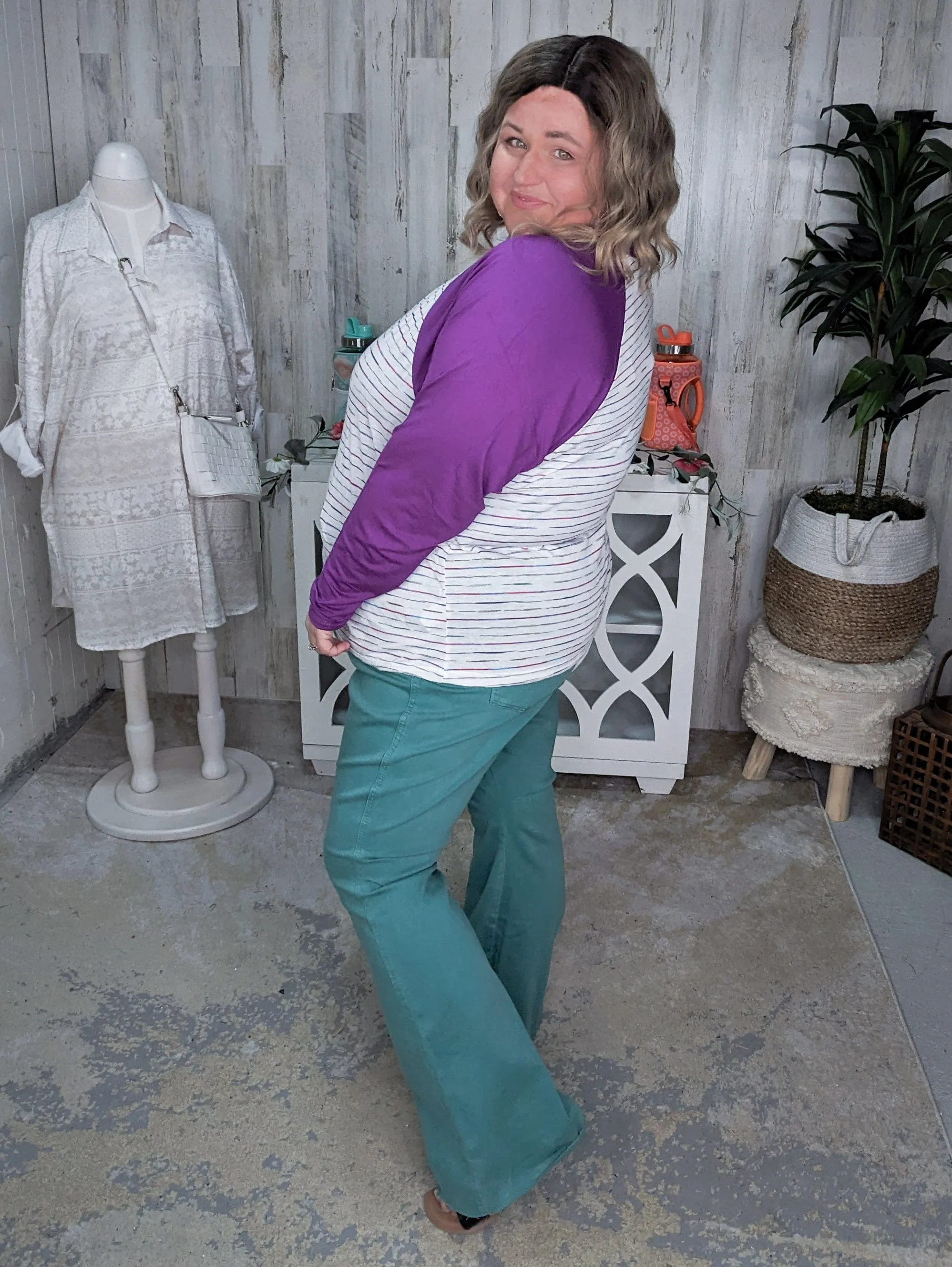 Mara Purple Sleeve Colorful Raglan Top