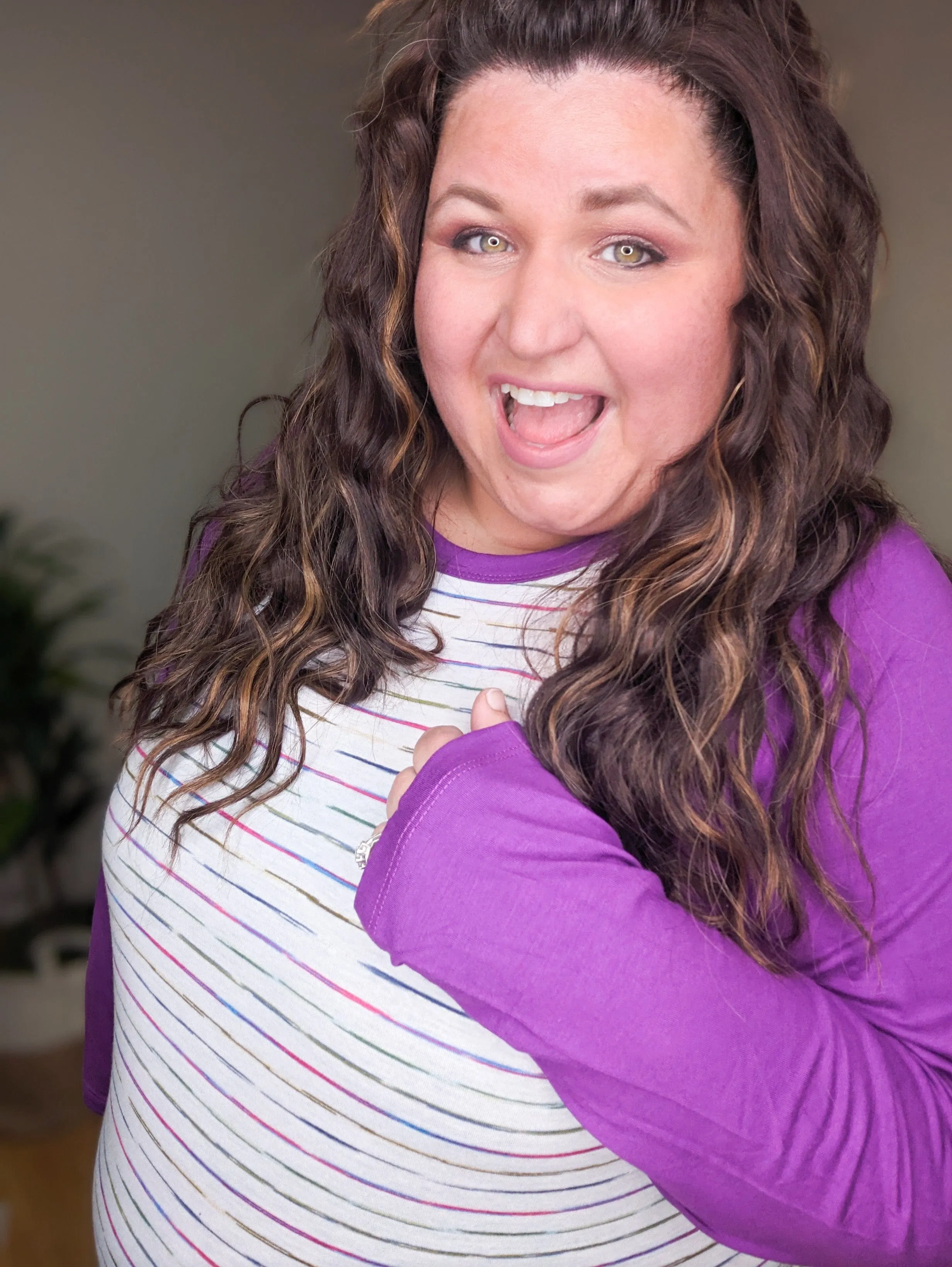 Mara Purple Sleeve Colorful Raglan Top