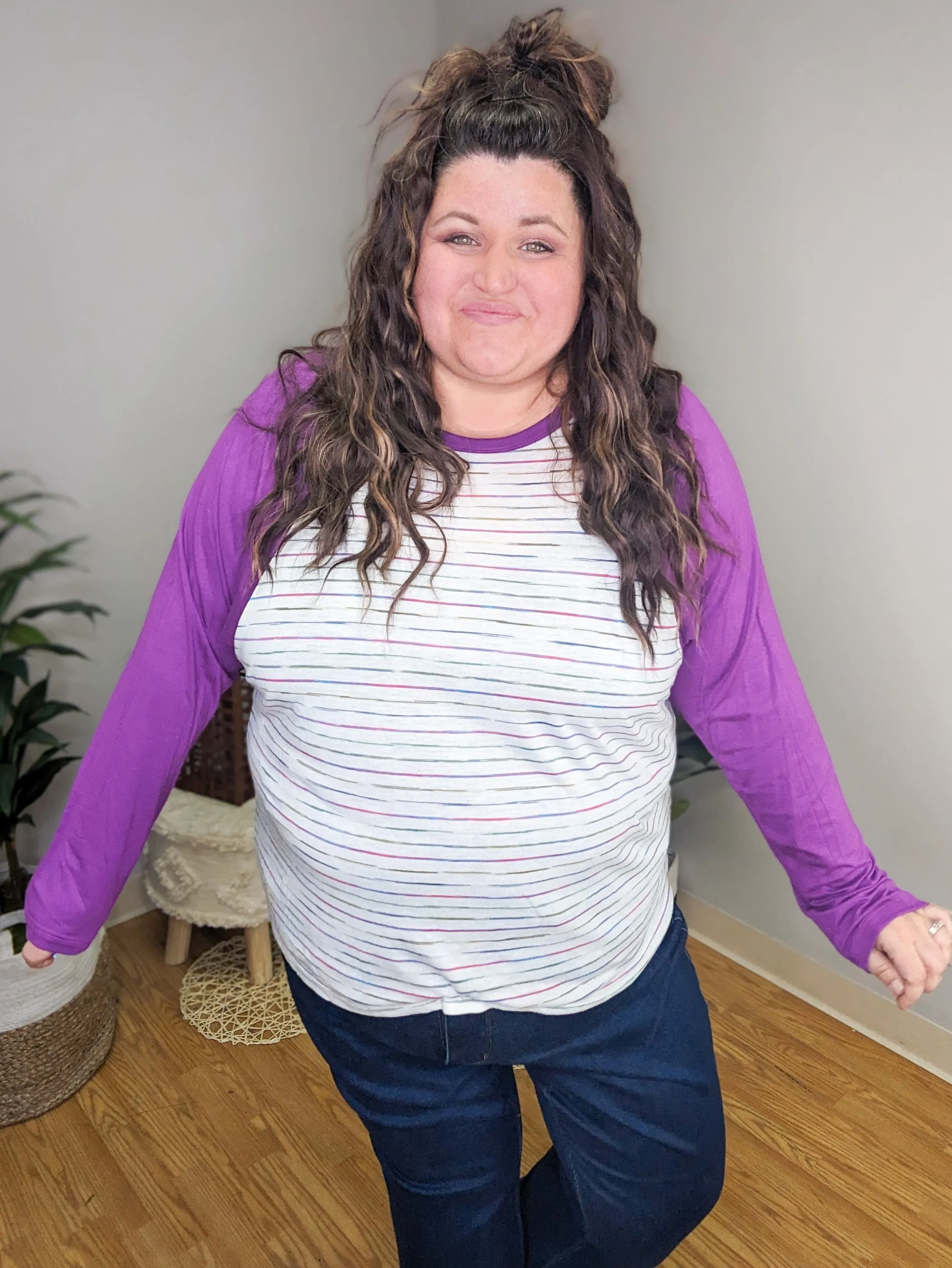 Mara Purple Sleeve Colorful Raglan Top