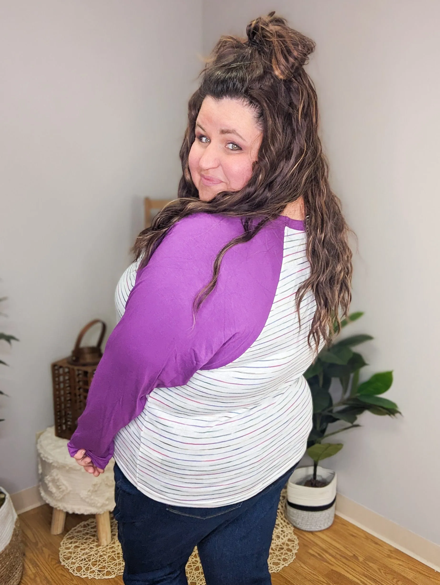 Mara Purple Sleeve Colorful Raglan Top