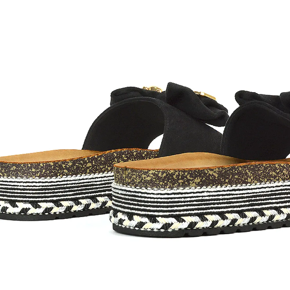 Margot Flatform Slip On Espadrille Summer Bow Wedge Heel Sandals in Beige