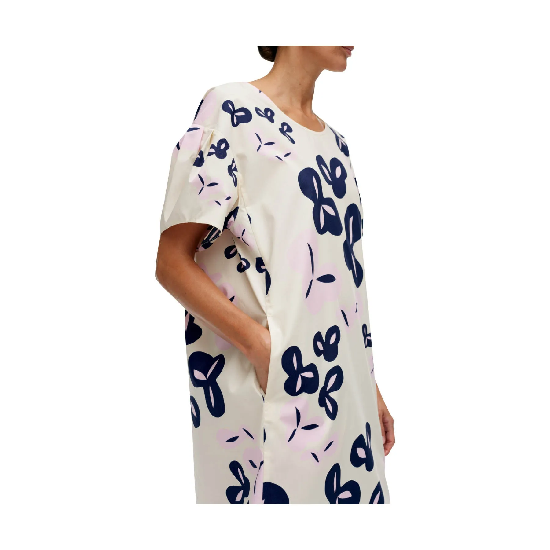 Marimekko Avomeri Poiminto Cotton Dress, Off White, Light Pink & Navy
