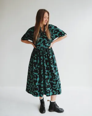 Matilda Green Abstract Swirl Print Midi Dress