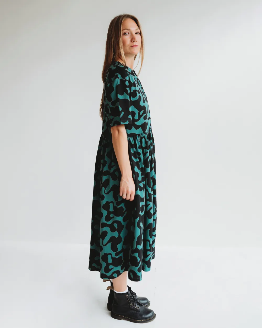 Matilda Green Abstract Swirl Print Midi Dress