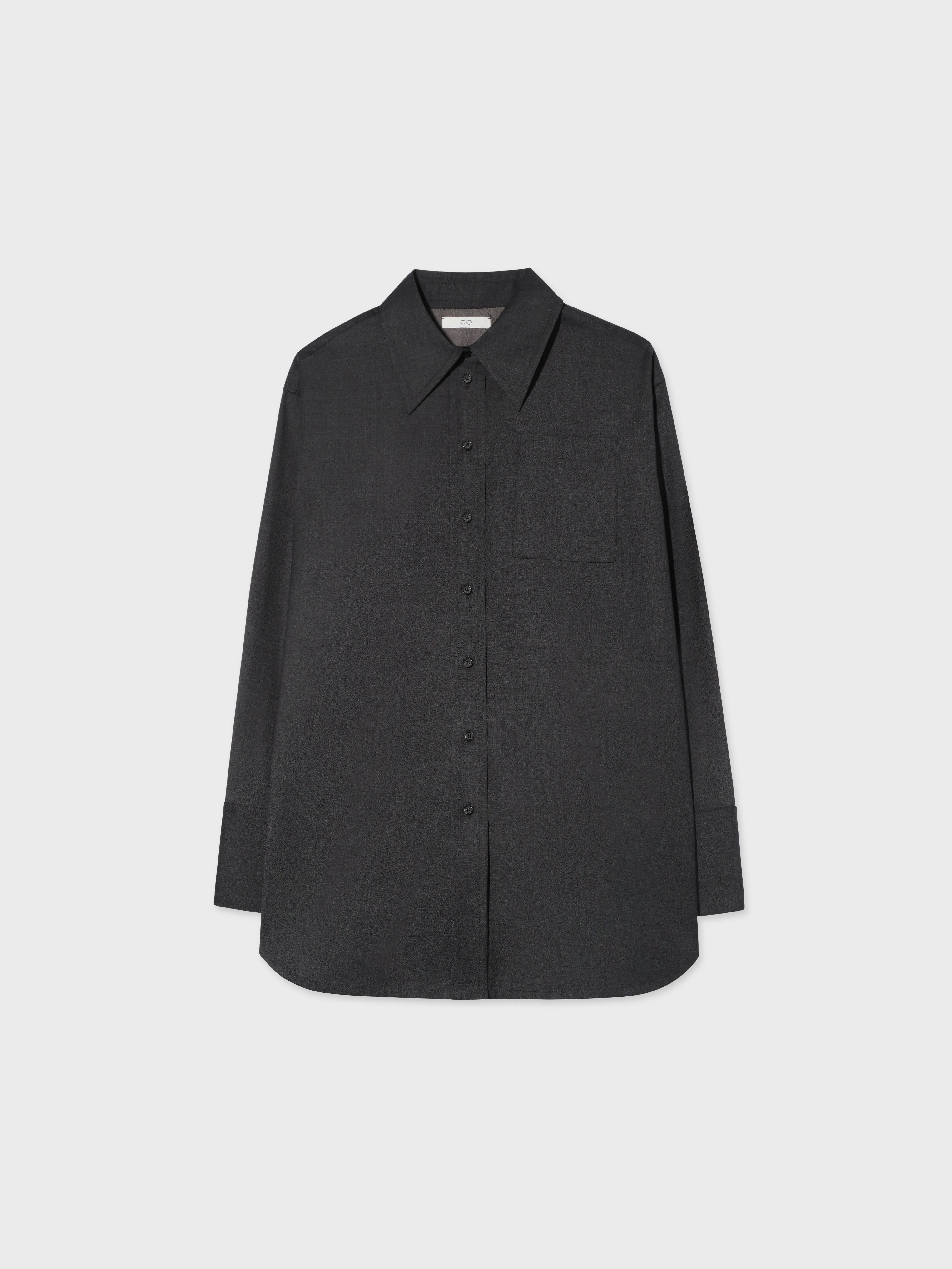 Melange Button Down Shirt in Merino Wool - Grey