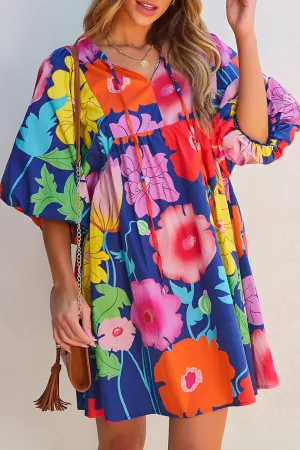 Modern Floral Print Tie Neck Dress Elegant & Timeless Colorful Dress