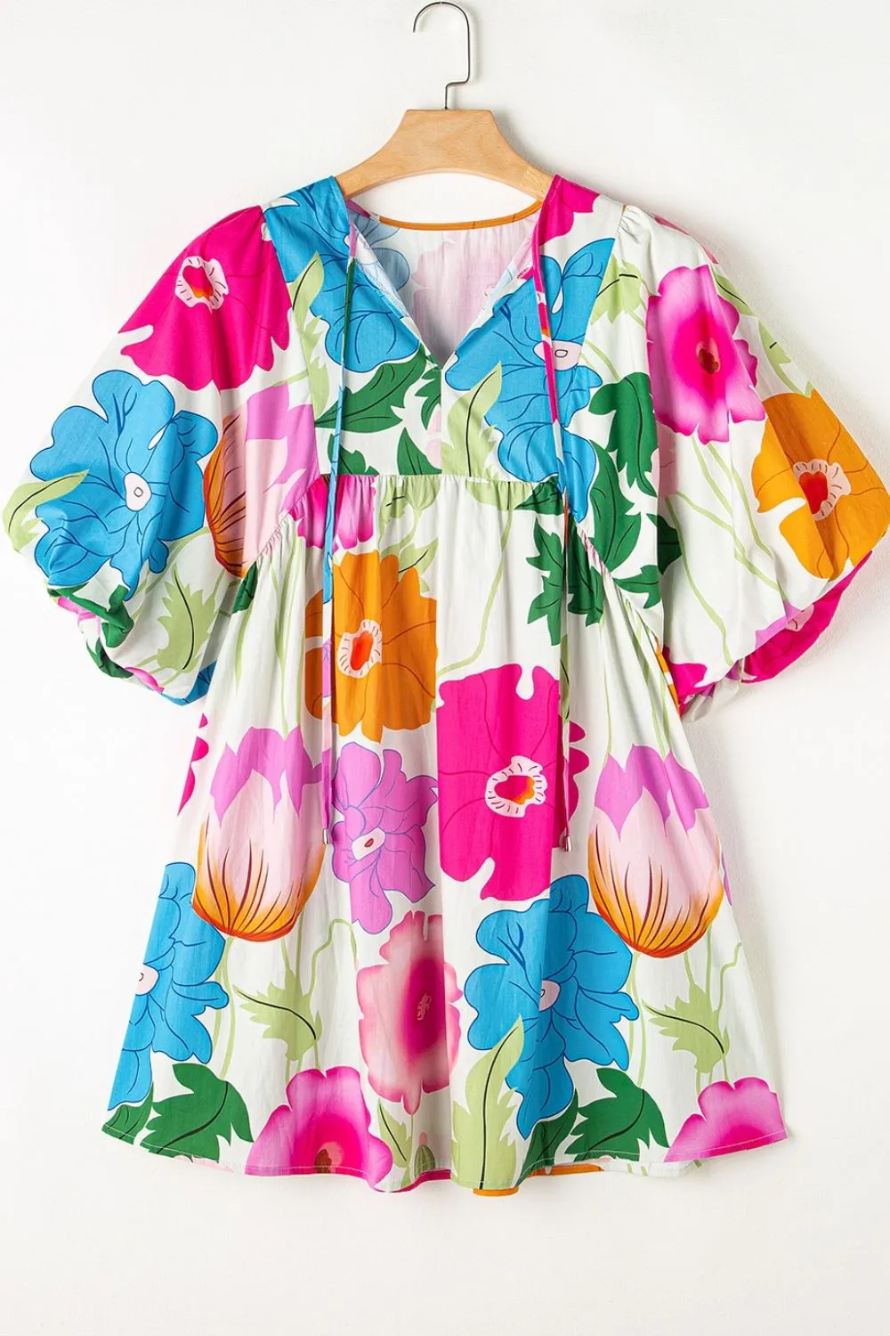 Modern Floral Print Tie Neck Dress Elegant & Timeless Colorful Dress