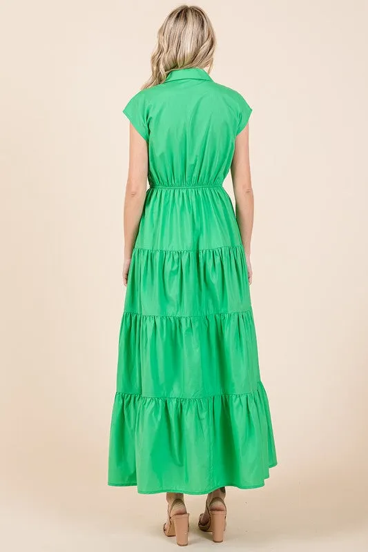 New Button Up Collared Tiered Maxi Shirt Dress For Women – Fluttering, Elegant, Trendy and Versatile for Any Occasion