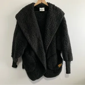 Nordic Beach Cardigan Soft Fluffy Hooded Wrap One Size Black