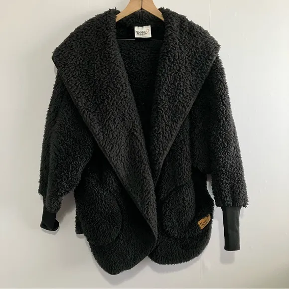 Nordic Beach Cardigan Soft Fluffy Hooded Wrap One Size Black