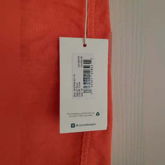 NWT Carve Designs Women's Oahu 6&quot; Short In Coral Size 10
