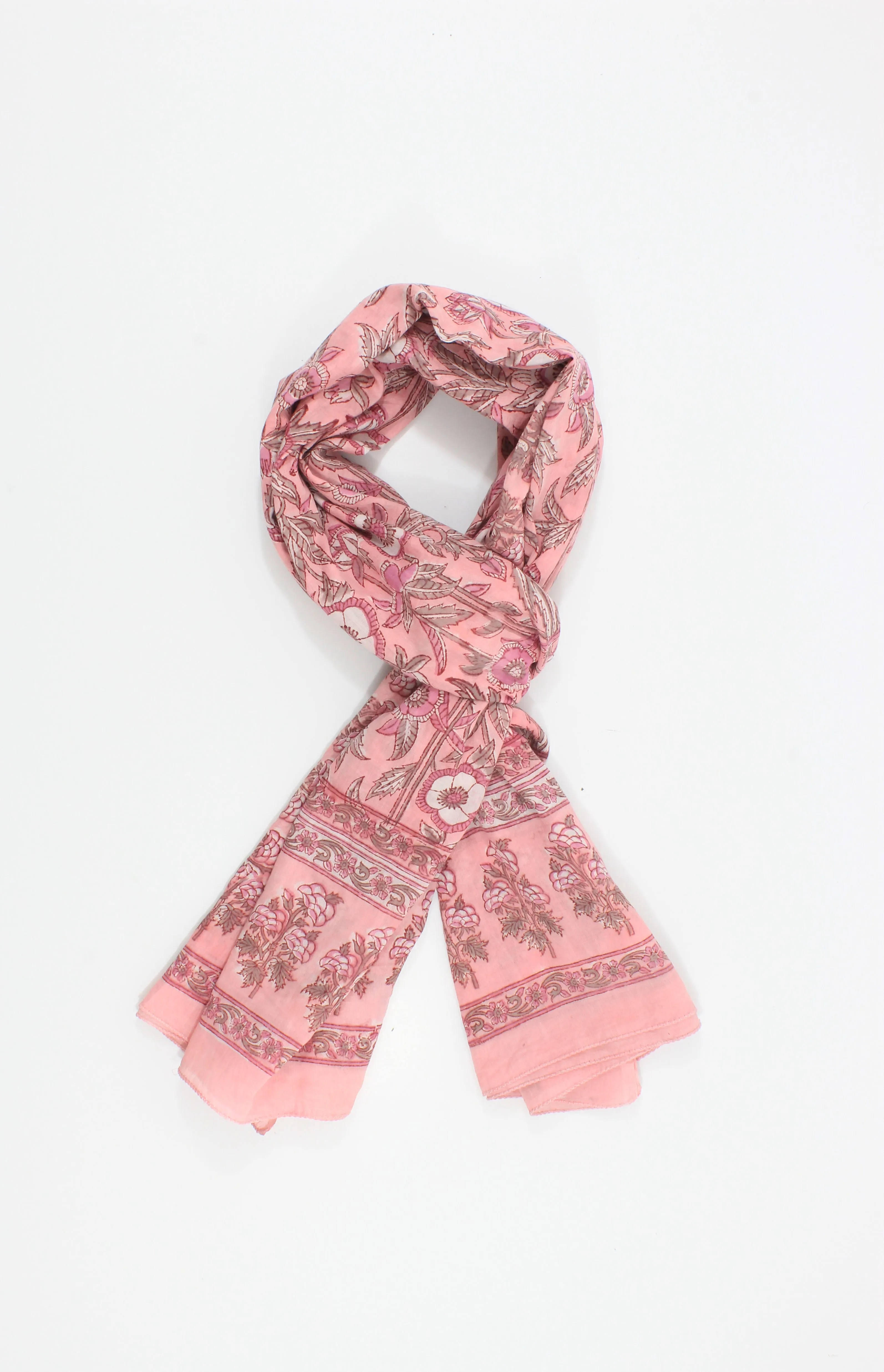Pink Handmade Block Print Cotton Scarf/Sarong