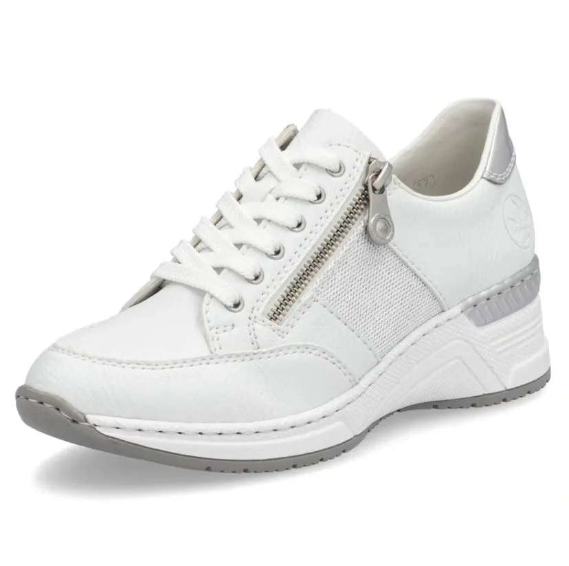 Rieker - N4322-80 White Leather Wedge Trainer
