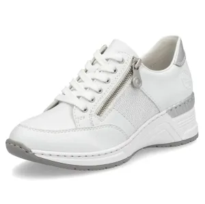 Rieker - N4322-80 White Leather Wedge Trainer