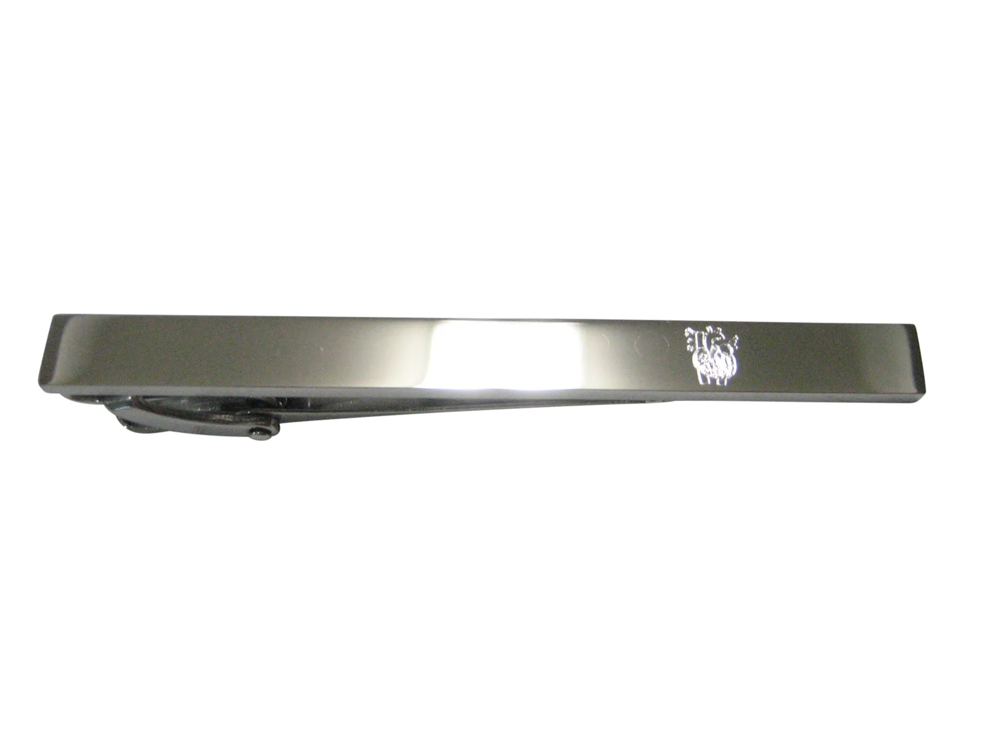 Silver Toned Etched Sleek Anatomical Heart Tie Clip