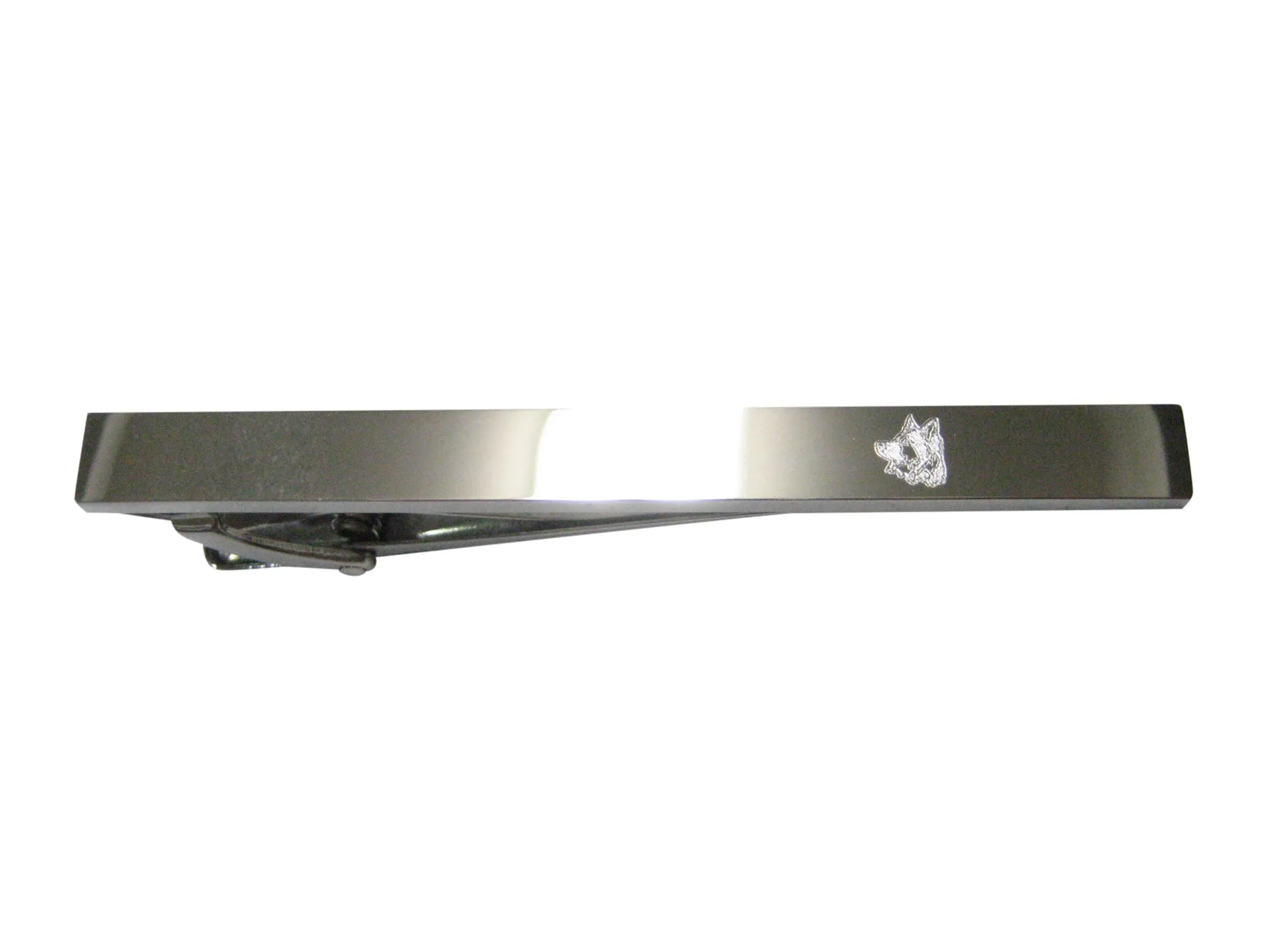 Silver Toned Etched Sleek Side Facing Dog Head Tie Clip