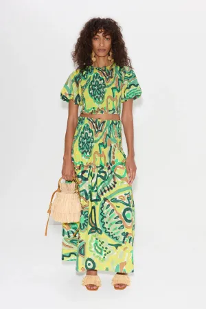 SIMONMILLER - Flor Poplin Skirt - Abstract Green Floral Print