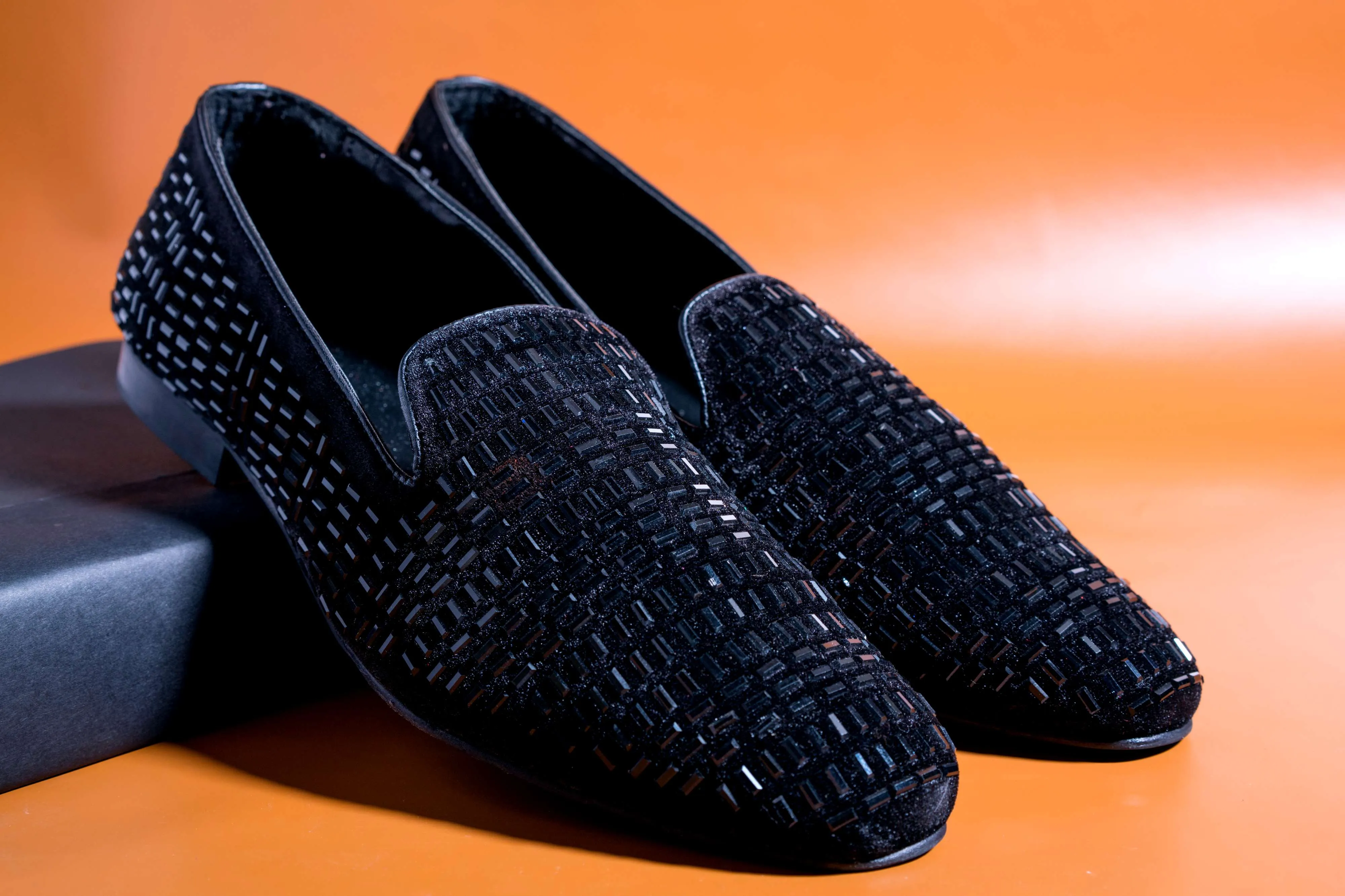 Stylish Men's Fashion Wedding Imported Studded Black Moccasins High Quality Slip On Flat Loafer-Unique and Classy