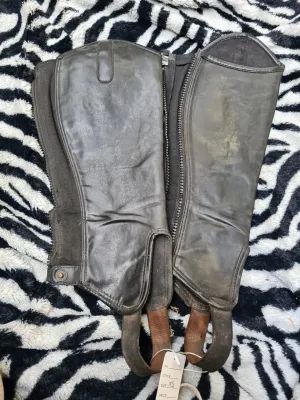 Used adults XS shires black leather chaps