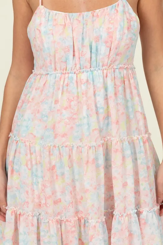 Women's Flirty Floral Tie-Strap Midi Dress