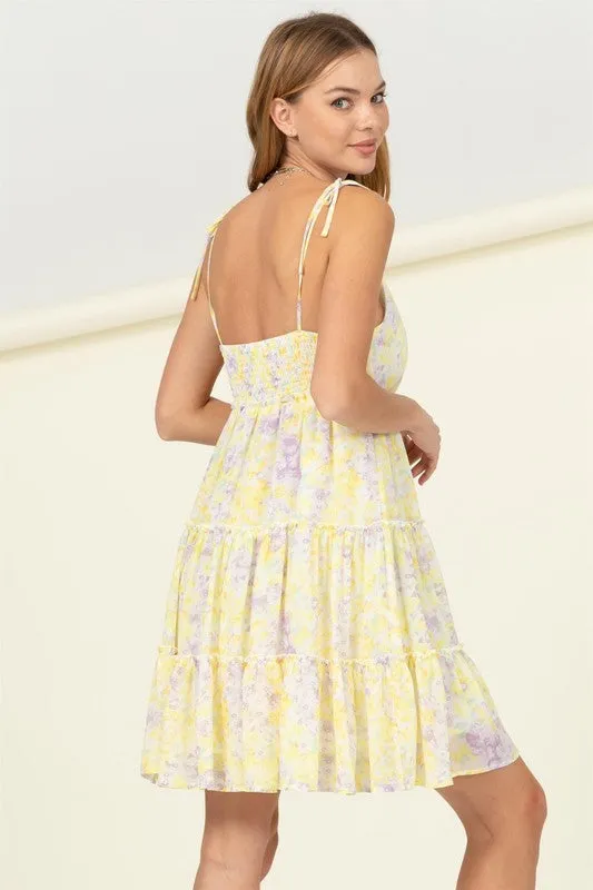 Women's Flirty Floral Tie-Strap Midi Dress