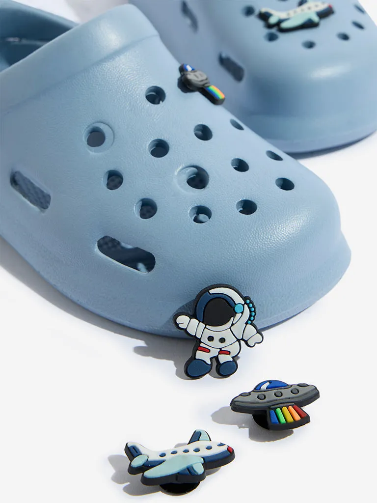 Yellow Blue Applique-Detailed Slingback Clogs