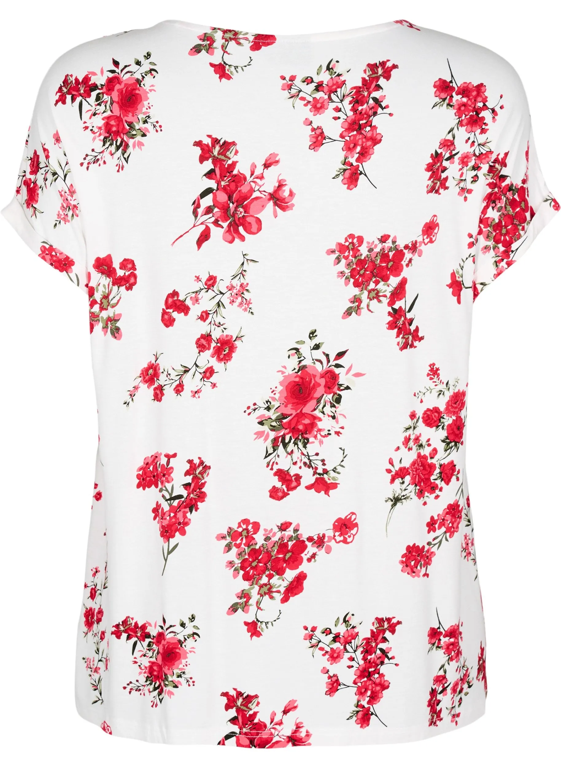 Zizzi Malis White T-Shirt with Red Flowers
