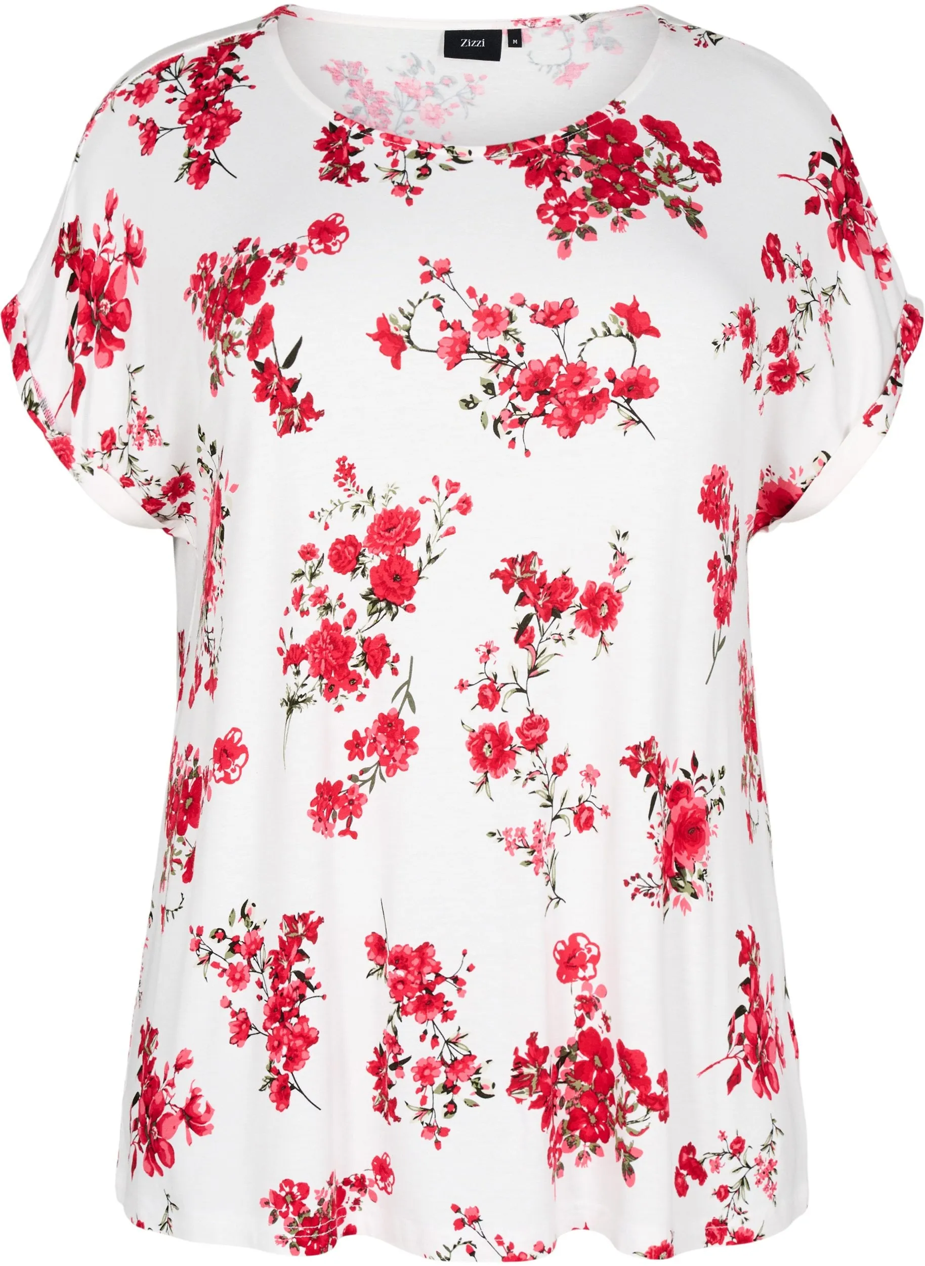 Zizzi Malis White T-Shirt with Red Flowers